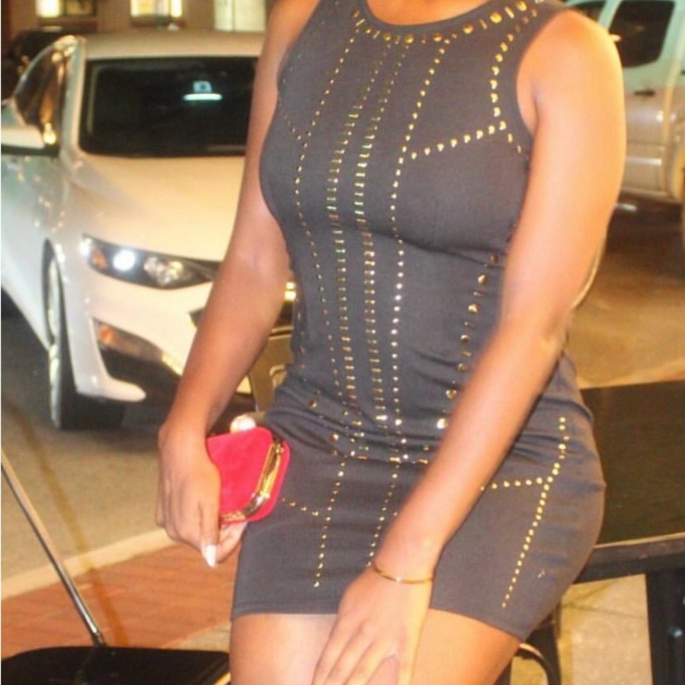 Nicki Minaj Sleek Black Studded Bodycon Dress